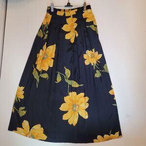 Black Maxi Skirt Sunflowers Floral Boho Prairie Cottagecore Maren Rayon Size M